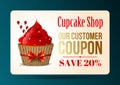 Cupcake store coupon, homemade desserts, sweets. Cafe Sale